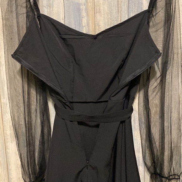 Shein Black Belted Dress With Mesh Puff Sleeves | Size 4 - Picture 5 of 9